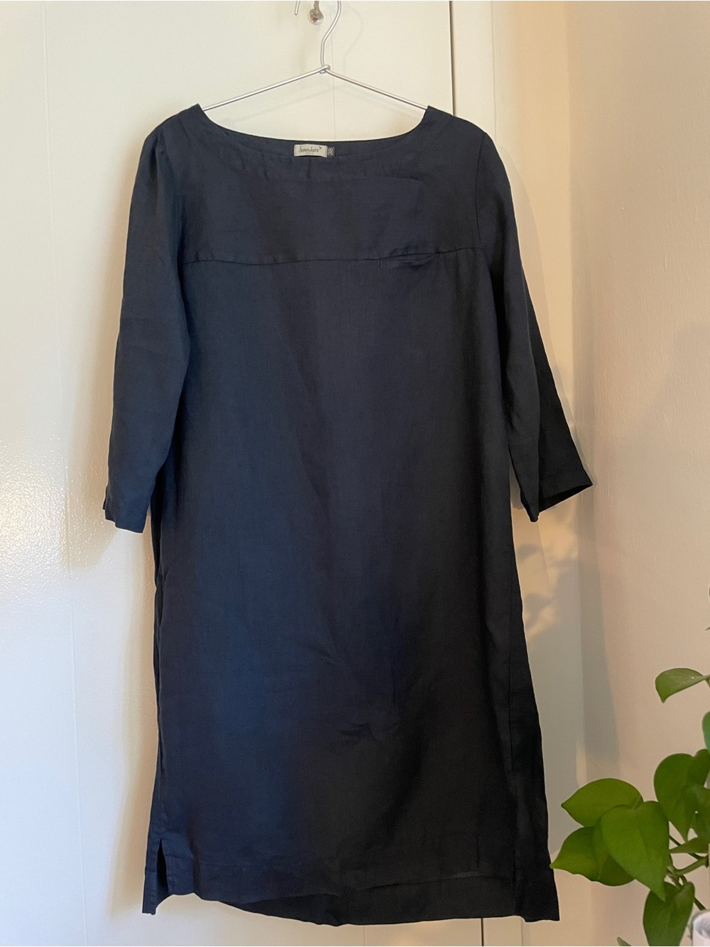 Somewhere Paris Navy Linen Shift Tunic Dress - Women's 3/4 Sleeve